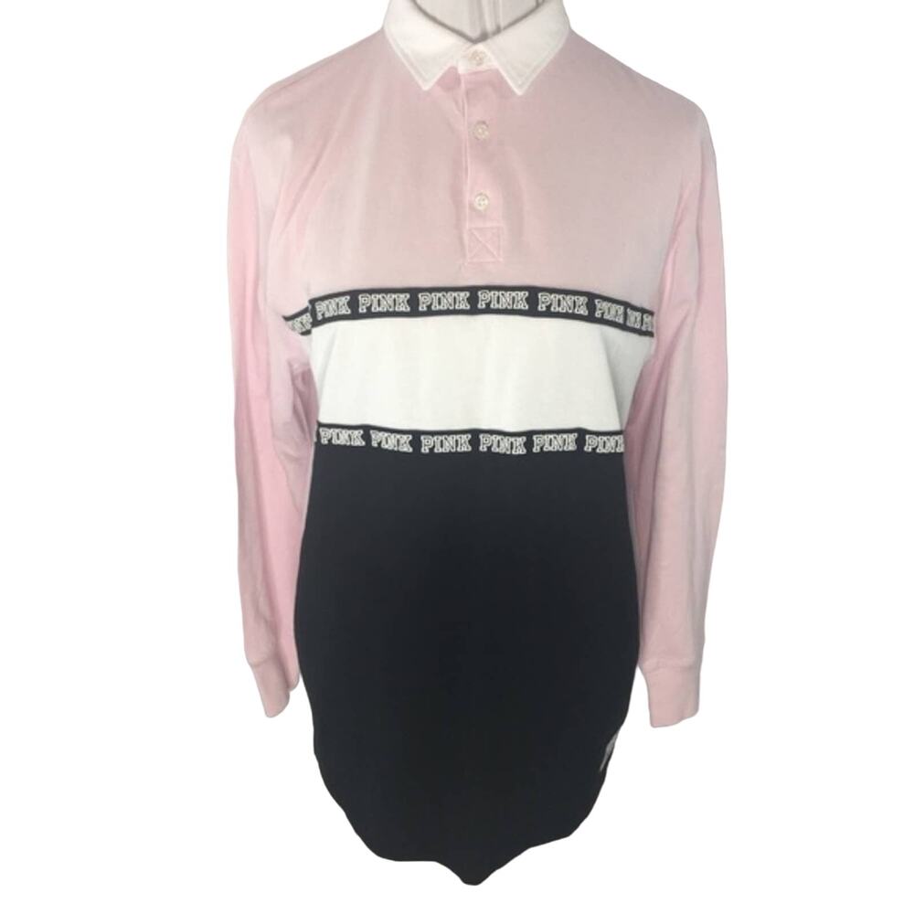 NWT VS Pink Women's Rugby Polo Shirt Long Sleeve Size Small